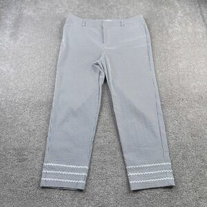 Charter Club Pants Womens 10 Grey Stripes Seersucker Newport Slim‎ Crop Rickrack